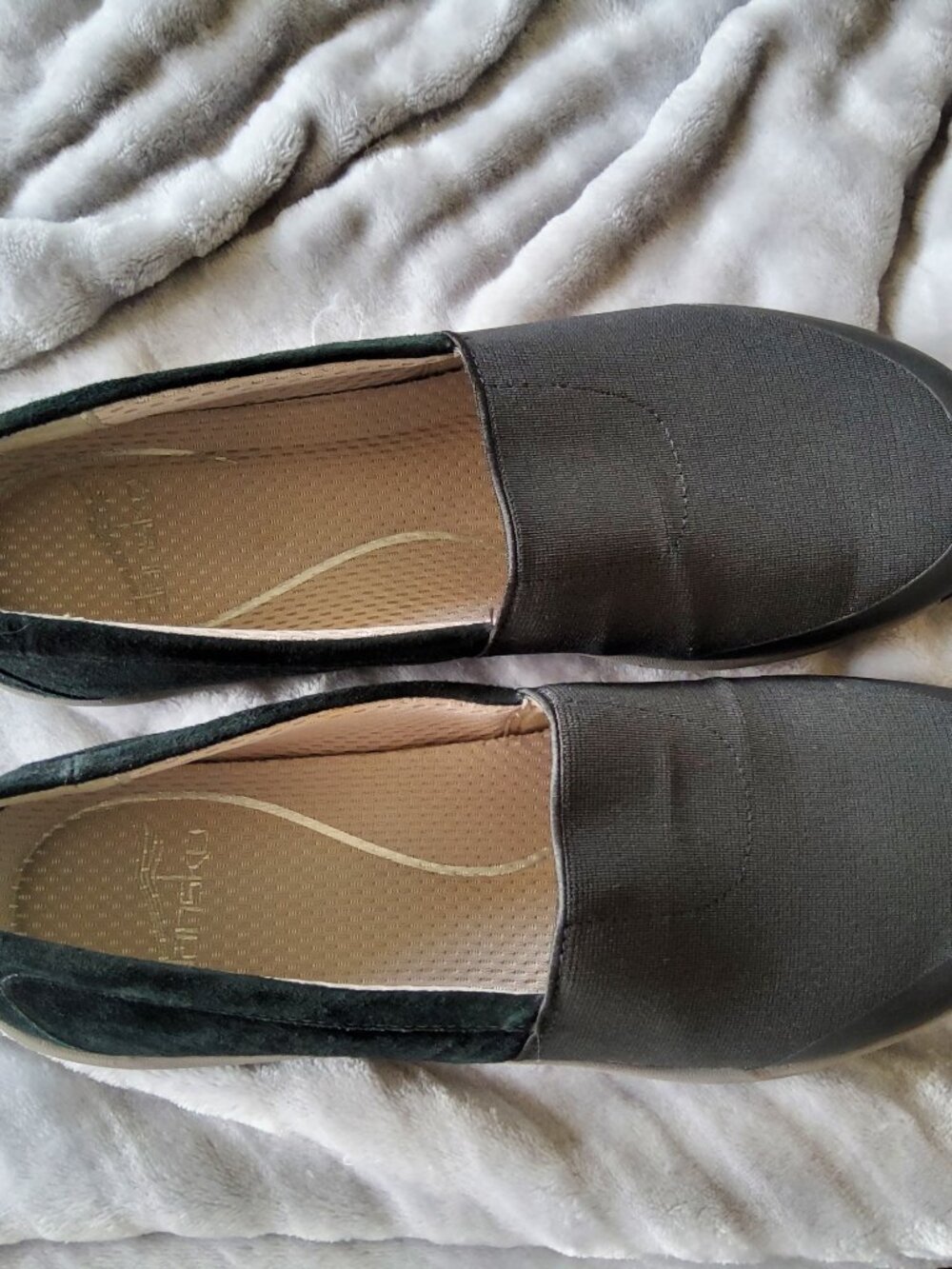 Dansko Black Slip On Stretch fabric and Suede size 7.5 or 38